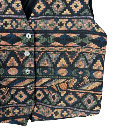 Vintage 90s Tapestry Vest, Aztec Southwestern Pattern, Boho Festival Aesthetic - Picture 2 of 7